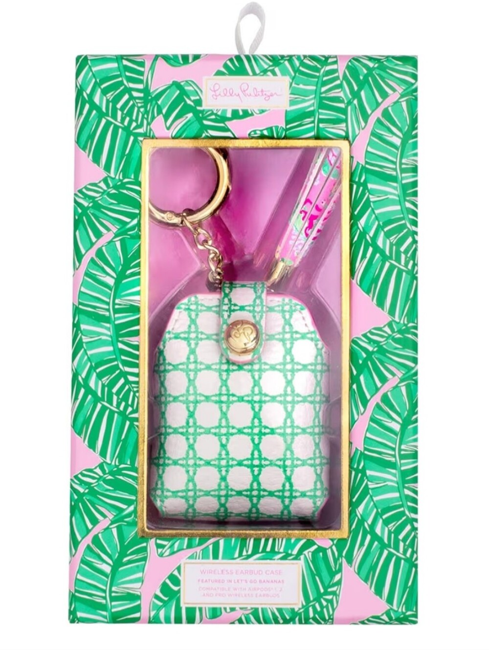 Lilly Pulitzer Wireless Earbud Case Faux Leather Bluetooth Spearmint Caning